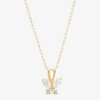 Limited Quantities! Girls White Cubic Zirconia 14K Gold Butterfly 13 Inch Pendant Necklace
