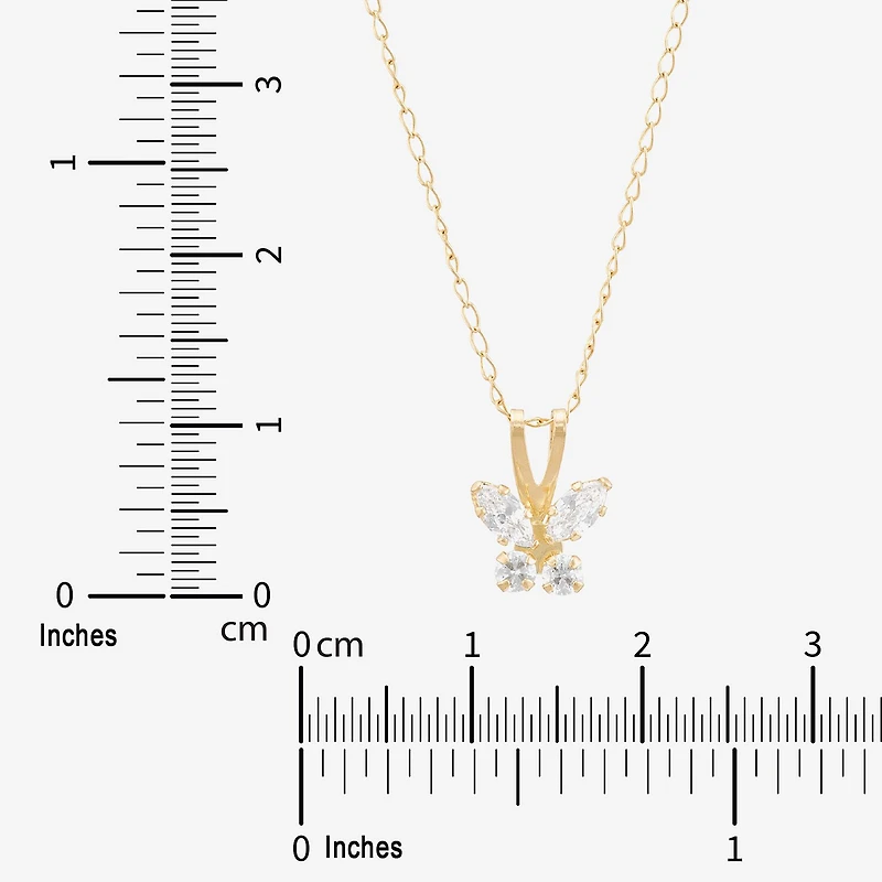 Limited Quantities! Girls White Cubic Zirconia 14K Gold Butterfly 13 Inch Pendant Necklace