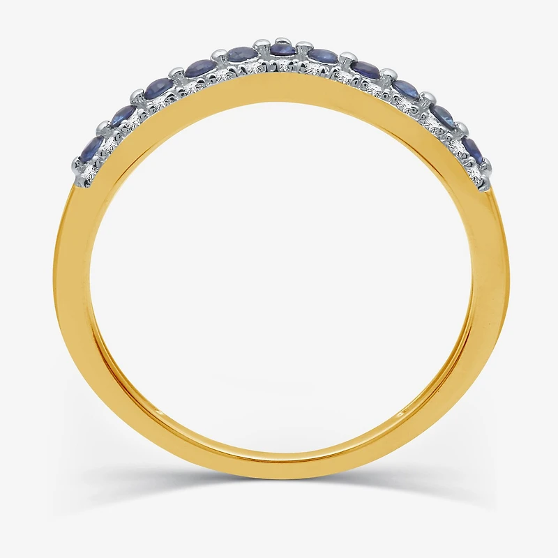 Diamond Accent Lab Created Sapphire Sterling Silver or 14K Gold Over Wedding Band