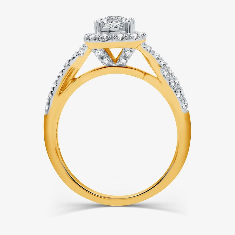 I Said Yes (H-I / I1) Womens 1 CT. T.W. Lab Grown White Diamond Sterling Silver or 14K Gold Over Round Cushion Side Stone Halo Bridal Set