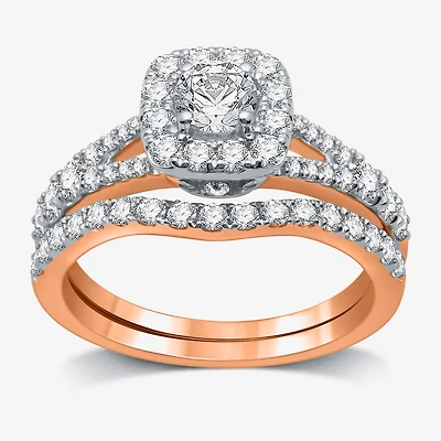 I Said Yes (H-I / I1) Womens 1 1/4 CT. T.W. Lab Grown White Diamond Sterling Silver or 14K Gold Over Cushion Side Stone Halo Bridal Set