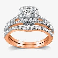 I Said Yes (H-I / I1) Womens 1 1/4 CT. T.W. Lab Grown White Diamond Sterling Silver or 14K Gold Over Cushion Side Stone Halo Bridal Set