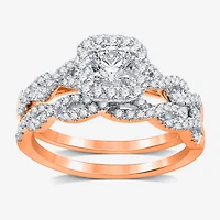I Said Yes (H-I / I1) Womens 1 CT. T.W. Lab Grown White Diamond Sterling Silver or 14K Gold Over Cushion Side Stone Halo Bridal Set