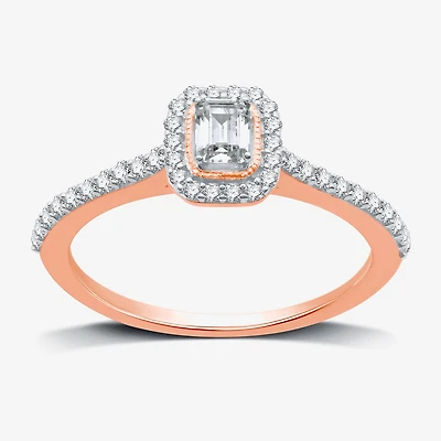I Said Yes (H-I / I1) Womens 1/2 CT. T.W. Lab Grown White Diamond Sterling Silver or 14K Gold Over Side Stone Halo Engagement Ring
