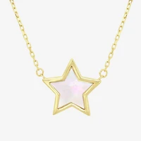Womens White Mother Of Pearl 14K Gold Star 17 Inch Pendant Necklace