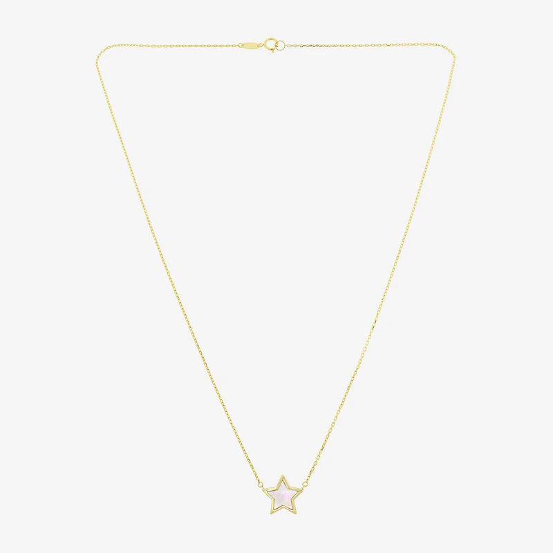 Womens White Mother Of Pearl 14K Gold Star 17 Inch Pendant Necklace