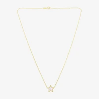 Womens White Mother Of Pearl 14K Gold Star 17 Inch Pendant Necklace