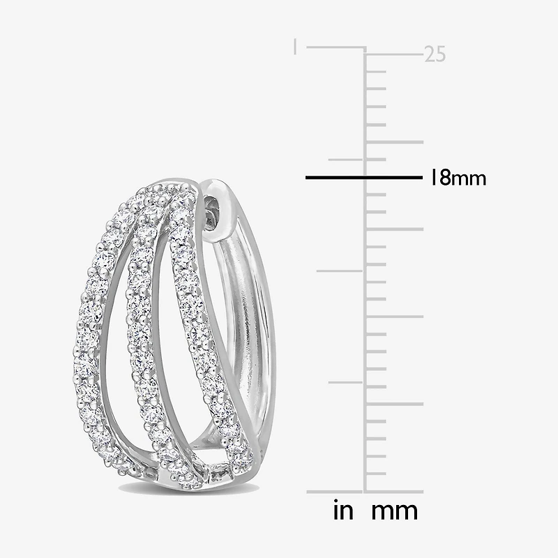 Womens Lab Created White Moissanite Sterling Silver 18mm Hoop Earrings