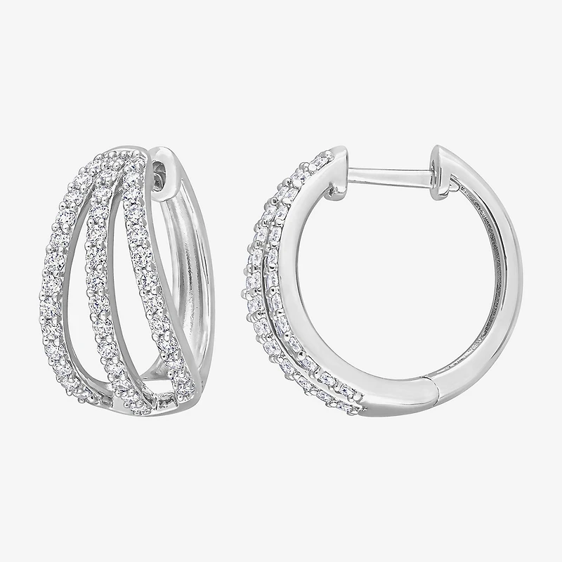 Womens Lab Created White Moissanite Sterling Silver 18mm Hoop Earrings