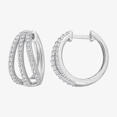 Womens Lab Created White Moissanite Sterling Silver 18mm Hoop Earrings