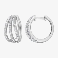 Womens Lab Created White Moissanite Sterling Silver 18mm Hoop Earrings