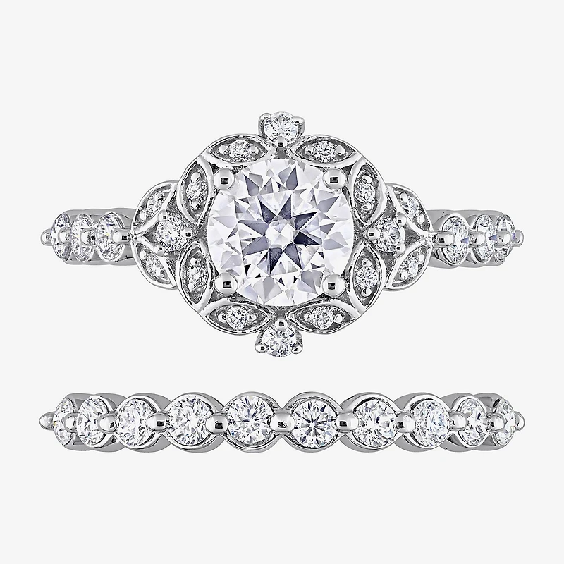 Womens Lab Created White Moissanite Sterling Silver Bridal Set