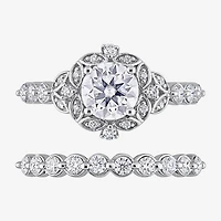 Womens Lab Created White Moissanite Sterling Silver Bridal Set