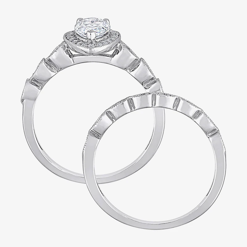 Womens 1 1/6 CT. T.W. Lab Created White Moissanite Sterling Silver Pear Halo Bridal Set