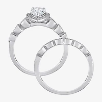 Womens 1 1/6 CT. T.W.  Lab Created White Moissanite Sterling Silver Pear Halo Bridal Set