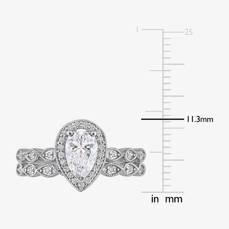 Womens 1 1/6 CT. T.W. Lab Created White Moissanite Sterling Silver Pear Halo Bridal Set