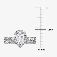 Womens 1 1/6 CT. T.W.  Lab Created White Moissanite Sterling Silver Pear Halo Bridal Set