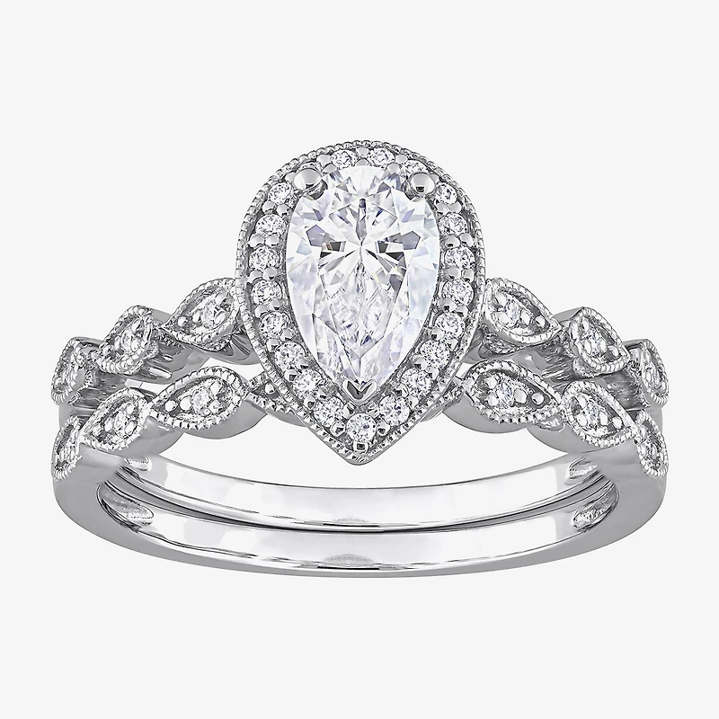 Womens 1 1/6 CT. T.W. Lab Created White Moissanite Sterling Silver Pear Halo Bridal Set