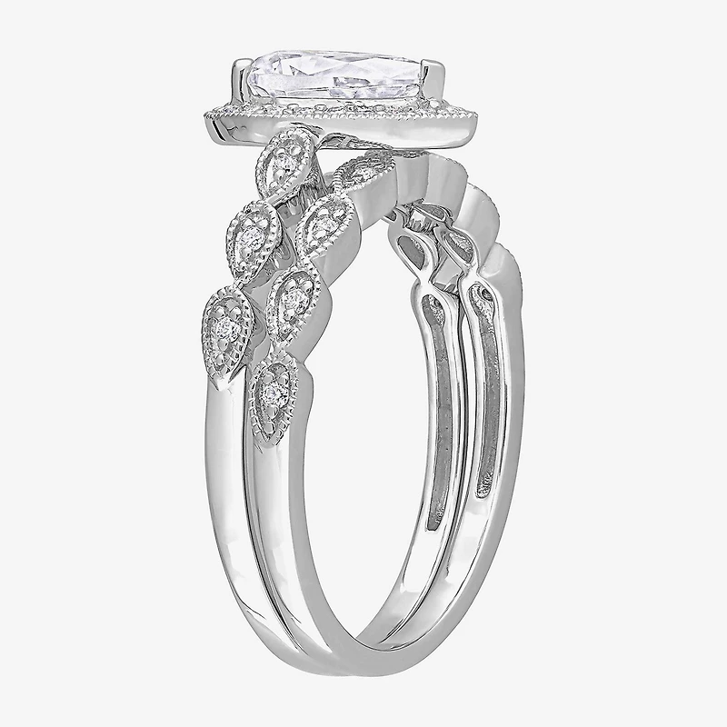 Womens 1 1/6 CT. T.W. Lab Created White Moissanite Sterling Silver Pear Halo Bridal Set