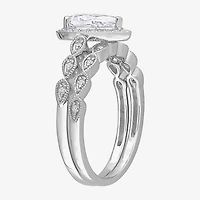 Womens 1 1/6 CT. T.W.  Lab Created White Moissanite Sterling Silver Pear Halo Bridal Set