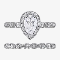 Womens 1 1/6 CT. T.W.  Lab Created White Moissanite Sterling Silver Pear Halo Bridal Set
