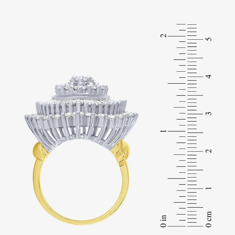 (G / I1) Womens 4 CT. T.W. Lab Grown White Diamond 10K Gold Cluster Cocktail Ring