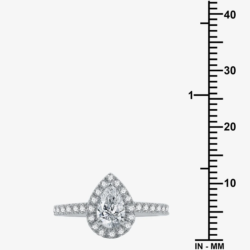 (H-I / Si2-I1) Womens 1 3/4 CT. T.W. Lab Grown White Diamond 10K Gold Pear Side Stone Halo Bridal Set