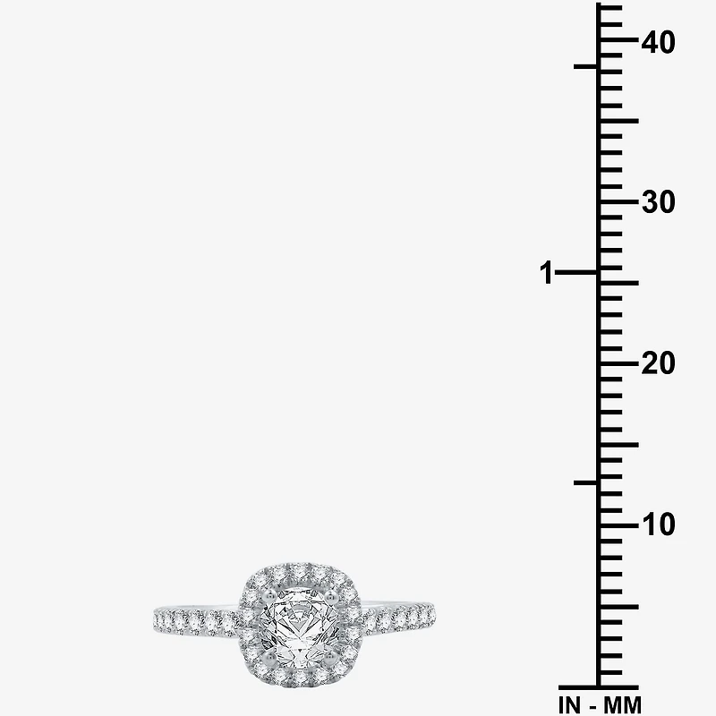 (H-I / Si2-I1) Womens 1 3/4 CT. T.W. Lab Grown White Diamond 10K Gold Cushion Side Stone Halo Bridal Set