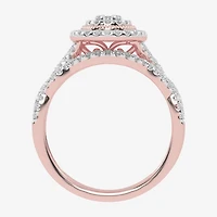 Womens CT. T.W. Natural White Diamond 10K Gold Oval Side Stone Halo Bridal Set