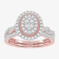 Womens CT. T.W. Natural White Diamond 10K Gold Oval Side Stone Halo Bridal Set