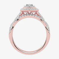 Womens 1/2 CT. T.W. Natural White Diamond 10K Gold Marquise Side Stone Halo Bridal Set