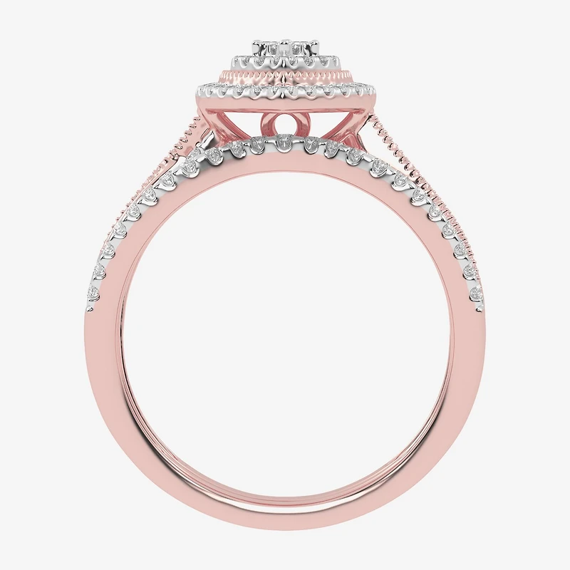 Womens 1/2 CT. T.W. Natural White Diamond 10K Gold Marquise Side Stone Halo Bridal Set