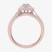 Womens 1/2 CT. T.W. Natural White Diamond 10K Gold Marquise Side Stone Halo Bridal Set