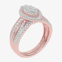 Womens 1/2 CT. T.W. Natural White Diamond 10K Gold Marquise Side Stone Halo Bridal Set