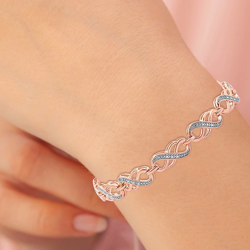 Womens 1/10 CT. T.W. Natural White Diamond 14K Rose Gold Over Silver Infinity 7.5 Inch Tennis Bracelet