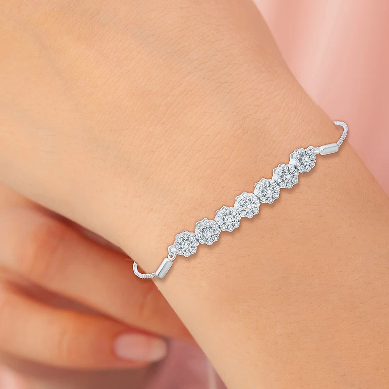 Diamond Blossom Womens 1/4 CT. T.W. Natural White Diamond Sterling Silver Bolo Bracelet