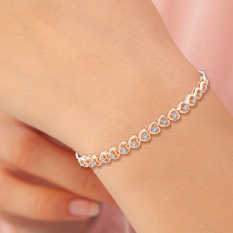 Womens 1/10 CT. T.W. Natural White Diamond Sterling Silver Heart Bolo Bracelet