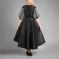 Giovanna Collection Womens High-Low Round Neck Elbow Sleeve Circles A-Line Dress