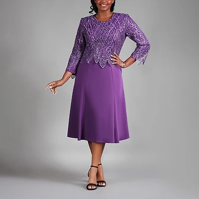 Giovanna Collection Womens Round Neck 3/4 Sleeve A-Line Dress