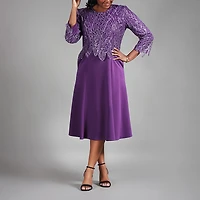 Giovanna Collection Womens Round Neck 3/4 Sleeve A-Line Dress
