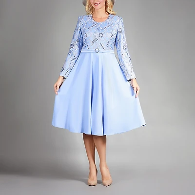 Giovanna Collection Womens Crew Neck Long Sleeve Floral A-Line Dress