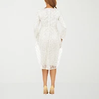 Giovanna Signature Womens Asymmetrical Neck Long Sleeve Diamond Sheath Dress