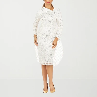 Giovanna Signature Womens Asymmetrical Neck Long Sleeve Diamond Sheath Dress