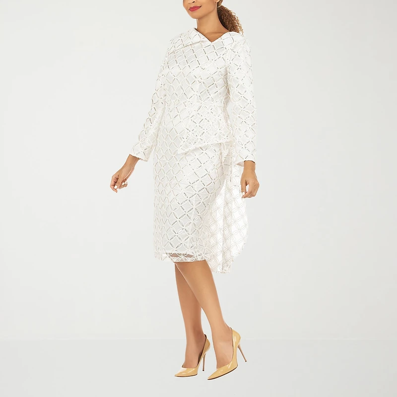 Giovanna Signature Womens Asymmetrical Neck Long Sleeve Diamond Sheath Dress