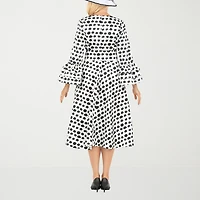 Giovanna Signature Womens Midi V Neck Long Sleeve Polka Dot A-Line Dress