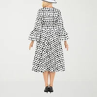 Giovanna Signature Womens Plus Midi V Neck Long Sleeve Polka Dot A-Line Dress