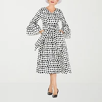 Giovanna Signature Womens Plus Midi V Neck Long Sleeve Polka Dot A-Line Dress