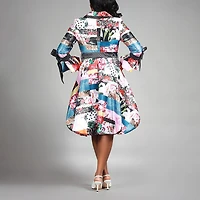 Giovanna Signature Womens Belted Long Sleeve Floral Shirt Dress