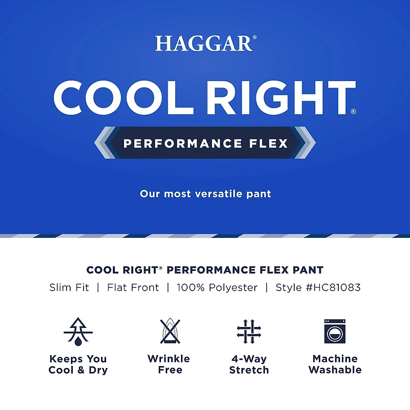 Haggar Cool Right Performance Flex Mens Comfort Waistband Slim Fit Flat Front Pant
