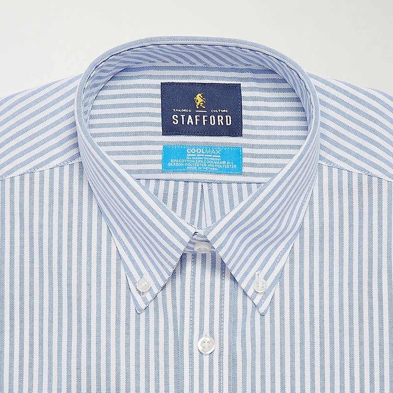 Stafford Coolmax All Season Ecomade Mens Classic Fit Stretch Fabric Wrinkle Free Long Sleeve Dress Shirt